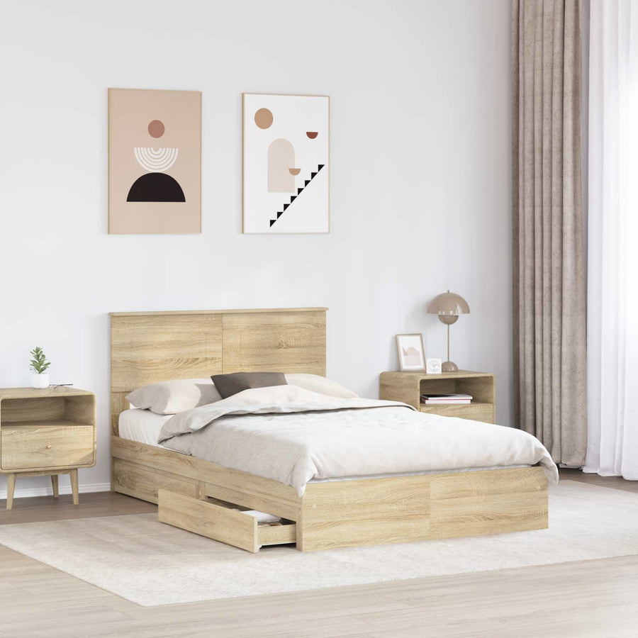 Opslag bed met lade Sonoma Eiken 135 x 190 cm Bewerkt hout