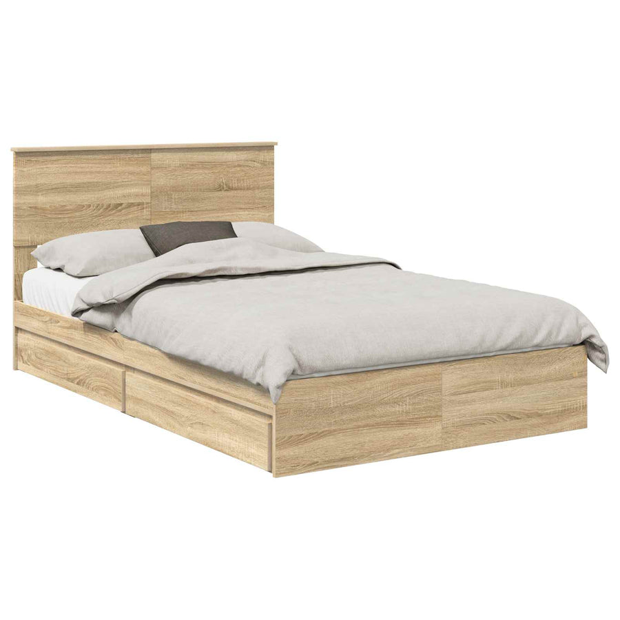 Opslag bed met lade Sonoma Eiken 135 x 190 cm Bewerkt hout
