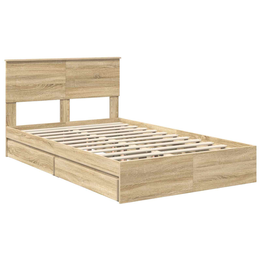 Opslag bed met lade Sonoma Eiken 135 x 190 cm Bewerkt hout