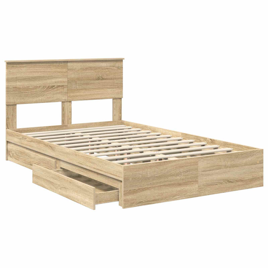 Opslag bed met lade Sonoma Eiken 135 x 190 cm Bewerkt hout