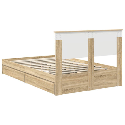 Opslag bed met lade Sonoma Eiken 135 x 190 cm Bewerkt hout
