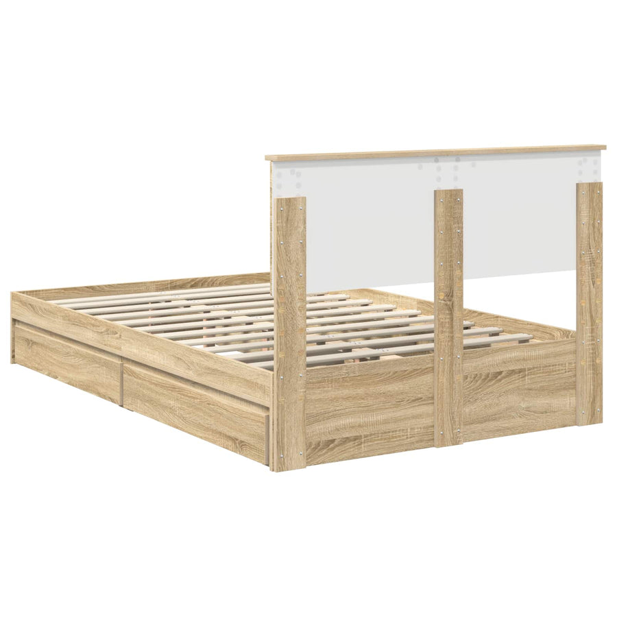 Opslag bed met lade Sonoma Eiken 135 x 190 cm Bewerkt hout
