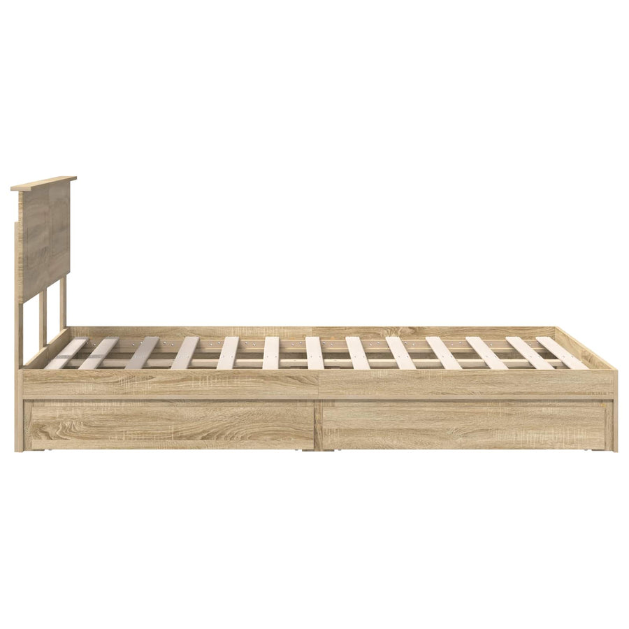 Opslag bed met lade Sonoma Eiken 135 x 190 cm Bewerkt hout