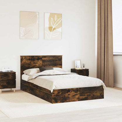 Opslag bed met lade Gerookt eiken 135 x 190 cm Bewerkt hout