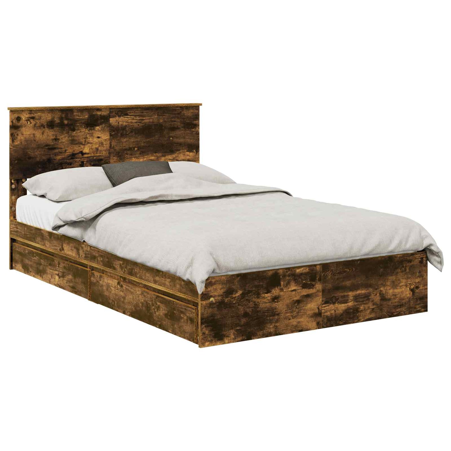 Opslag bed met lade Gerookt eiken 135 x 190 cm Bewerkt hout
