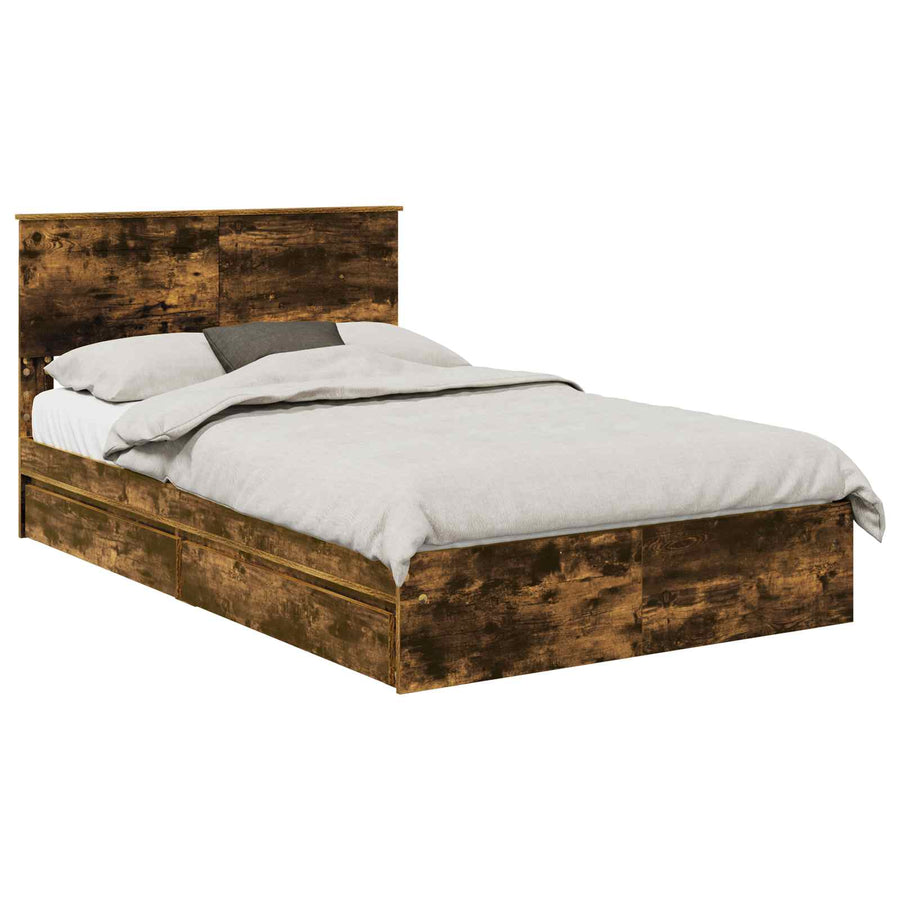Opslag bed met lade Gerookt eiken 135 x 190 cm Bewerkt hout