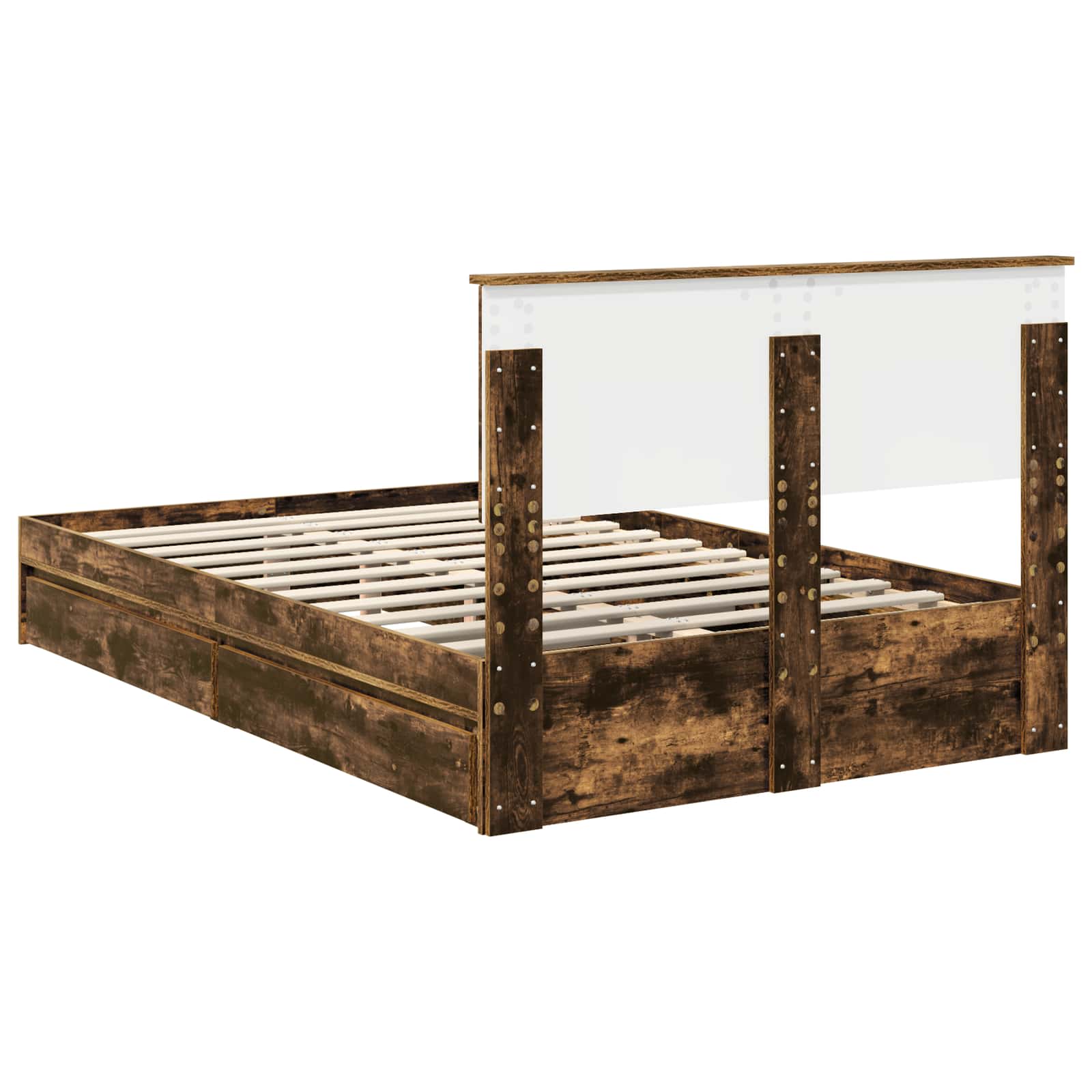 Opslag bed met lade Gerookt eiken 135 x 190 cm Bewerkt hout