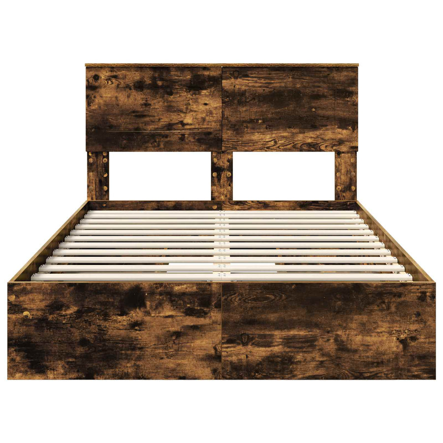 Opslag bed met lade Gerookt eiken 135 x 190 cm Bewerkt hout