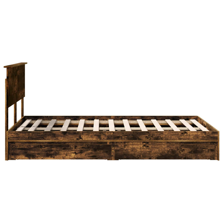 Opslag bed met lade Gerookt eiken 135 x 190 cm Bewerkt hout