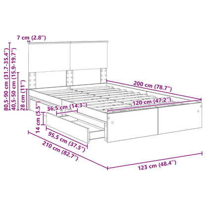 Opslag bed met lade Sonoma Eiken 120 x 200 cm Bewerkt hout