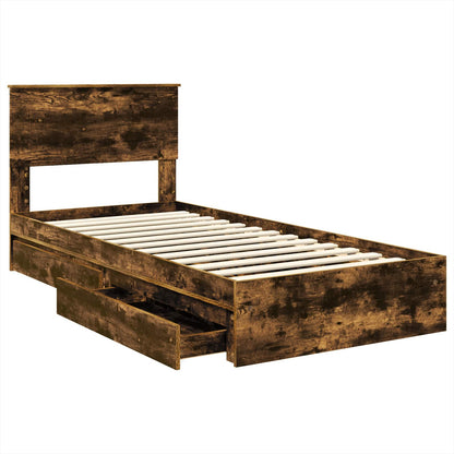 Opslag bed met lade Gerookt eiken 100 x 200 cm Bewerkt hout