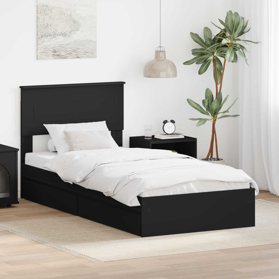 Opslag bed met hoofdeinde Zwart 90 x 190 cm Bewerkt hout