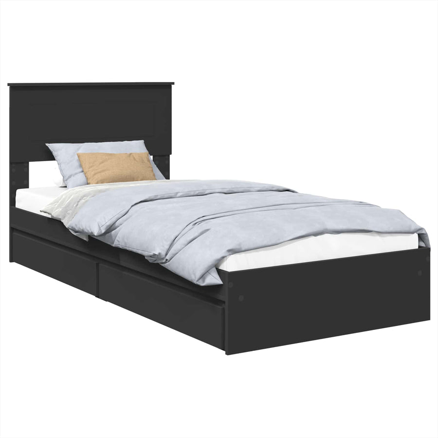 Opslag bed met hoofdeinde Zwart 90 x 190 cm Bewerkt hout