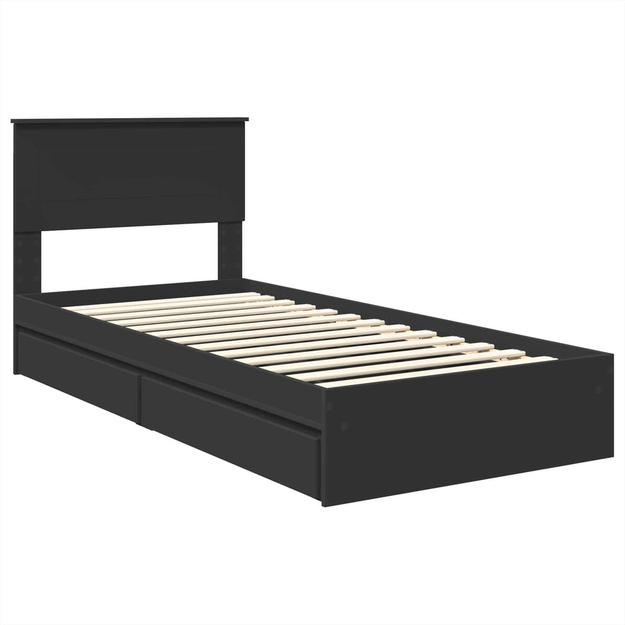 Opslag bed met hoofdeinde Zwart 90 x 190 cm Bewerkt hout