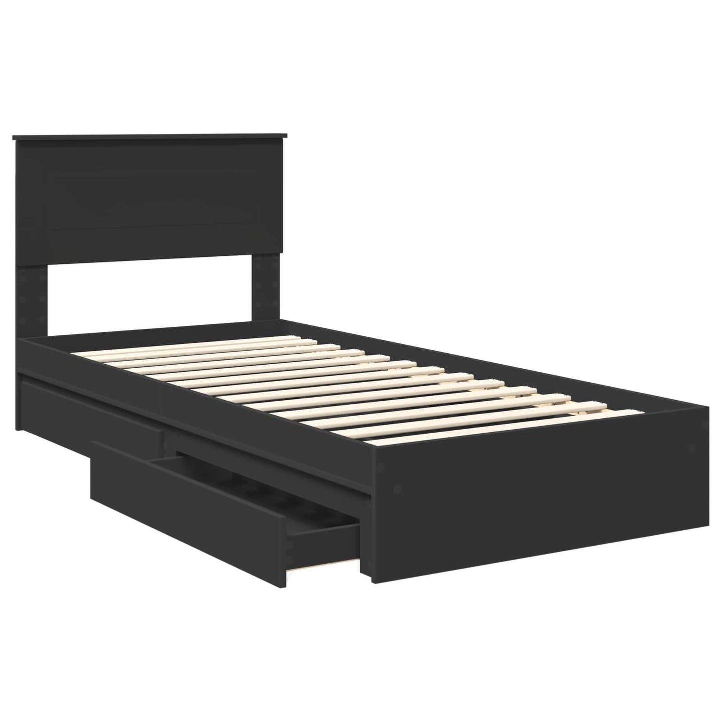 Opslag bed met hoofdeinde Zwart 90 x 190 cm Bewerkt hout