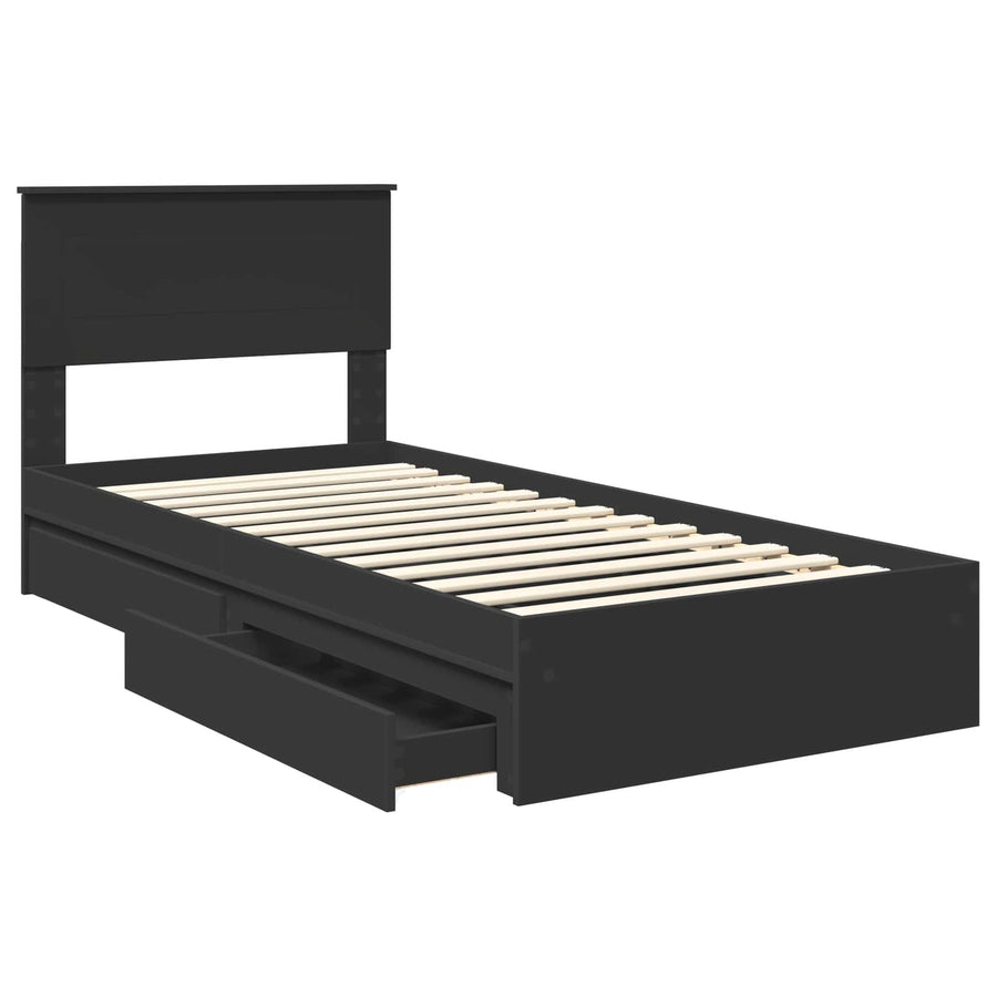 Opslag bed met hoofdeinde Zwart 90 x 190 cm Bewerkt hout
