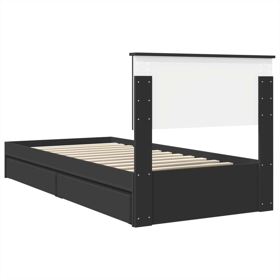 Opslag bed met hoofdeinde Zwart 90 x 190 cm Bewerkt hout