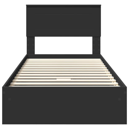 Opslag bed met hoofdeinde Zwart 90 x 190 cm Bewerkt hout