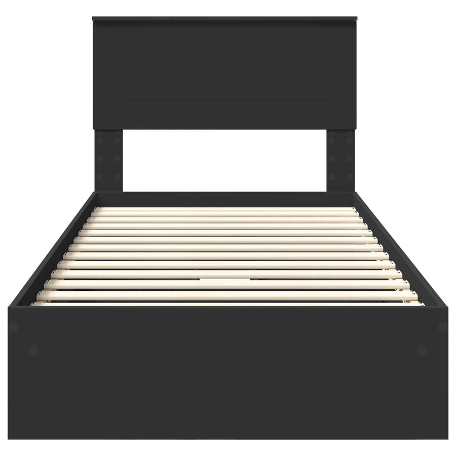 Opslag bed met hoofdeinde Zwart 90 x 190 cm Bewerkt hout