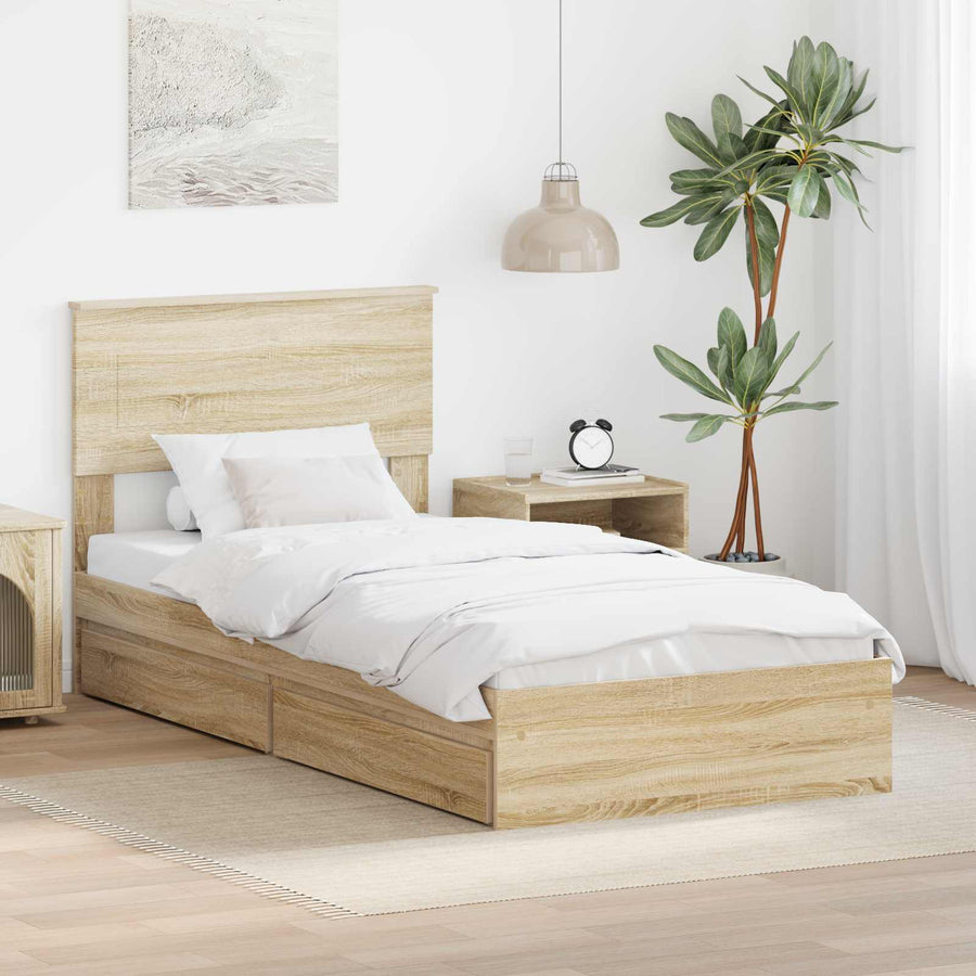 Opslag bed met hoofdeinde Sonoma Eiken 90 x 190 cm Bewerkt hout