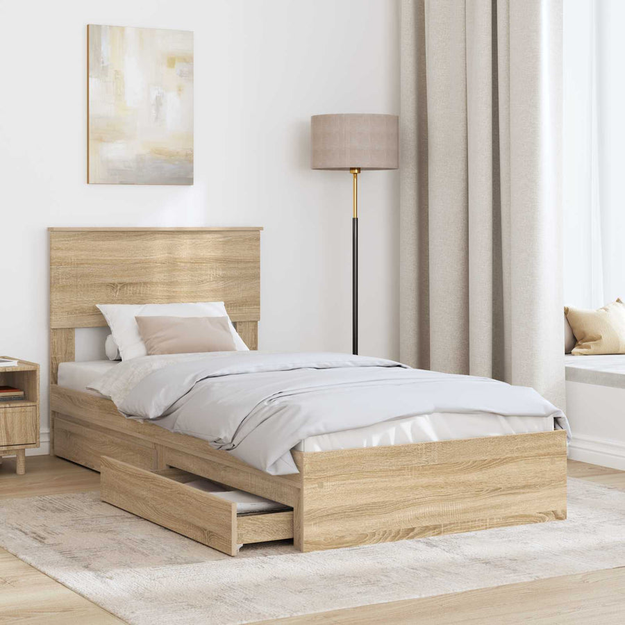 Opslag bed met hoofdeinde Sonoma Eiken 90 x 190 cm Bewerkt hout