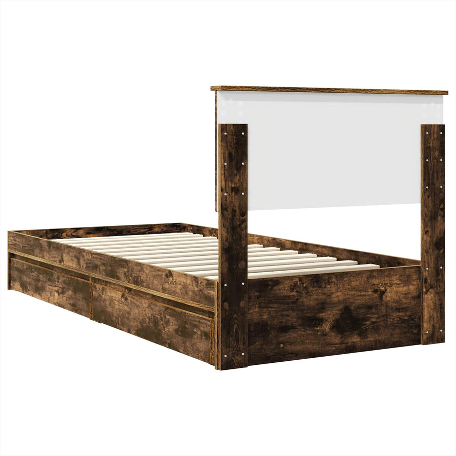 Opslag bed met lade Gerookt eiken 90 x 200 cm Bewerkt hout