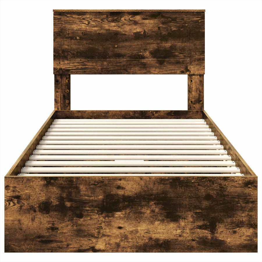 Opslag bed met lade Gerookt eiken 90 x 200 cm Bewerkt hout