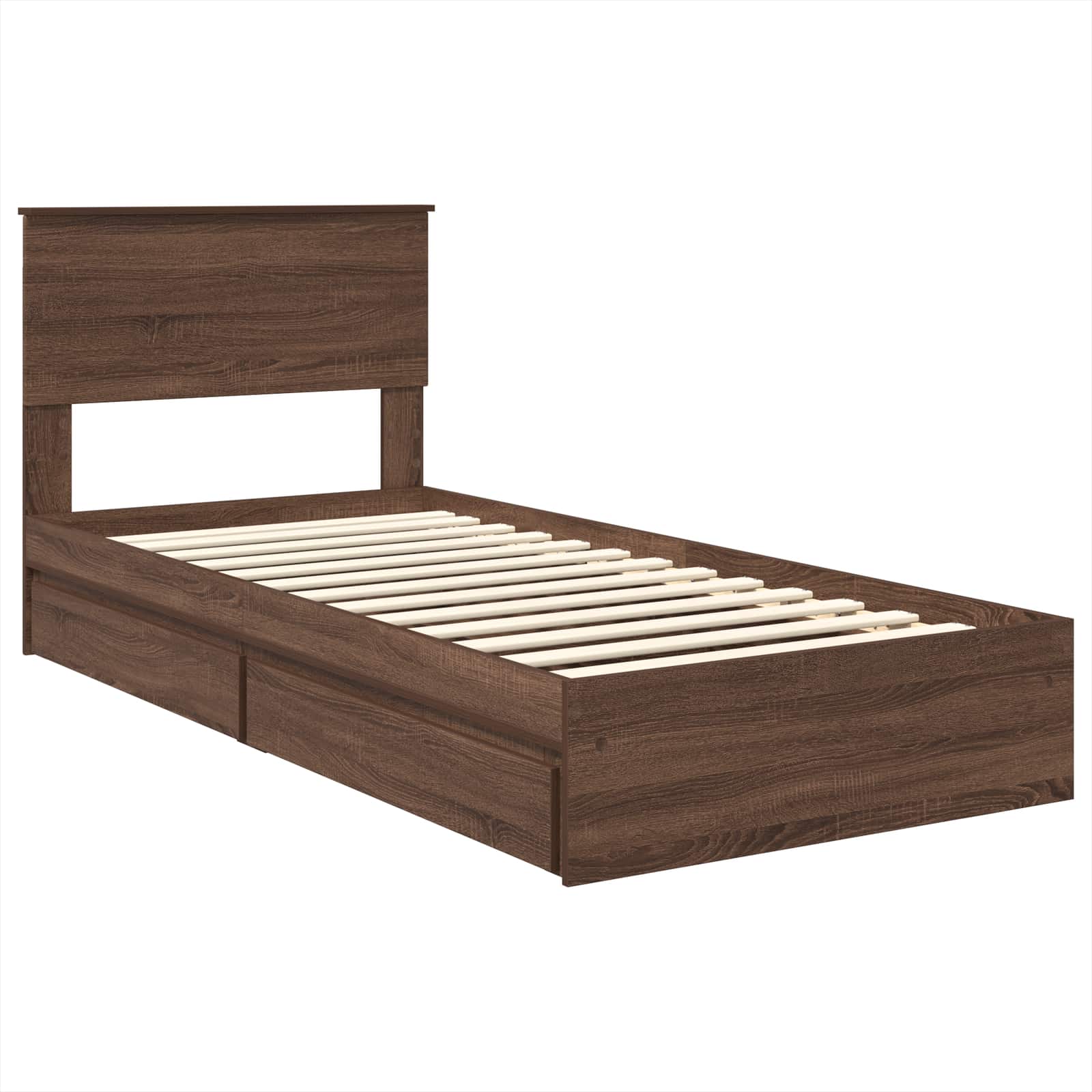Opslag bed met hoofdeinde Bruin Eiken 90 x 200 cm Bewerkt hout