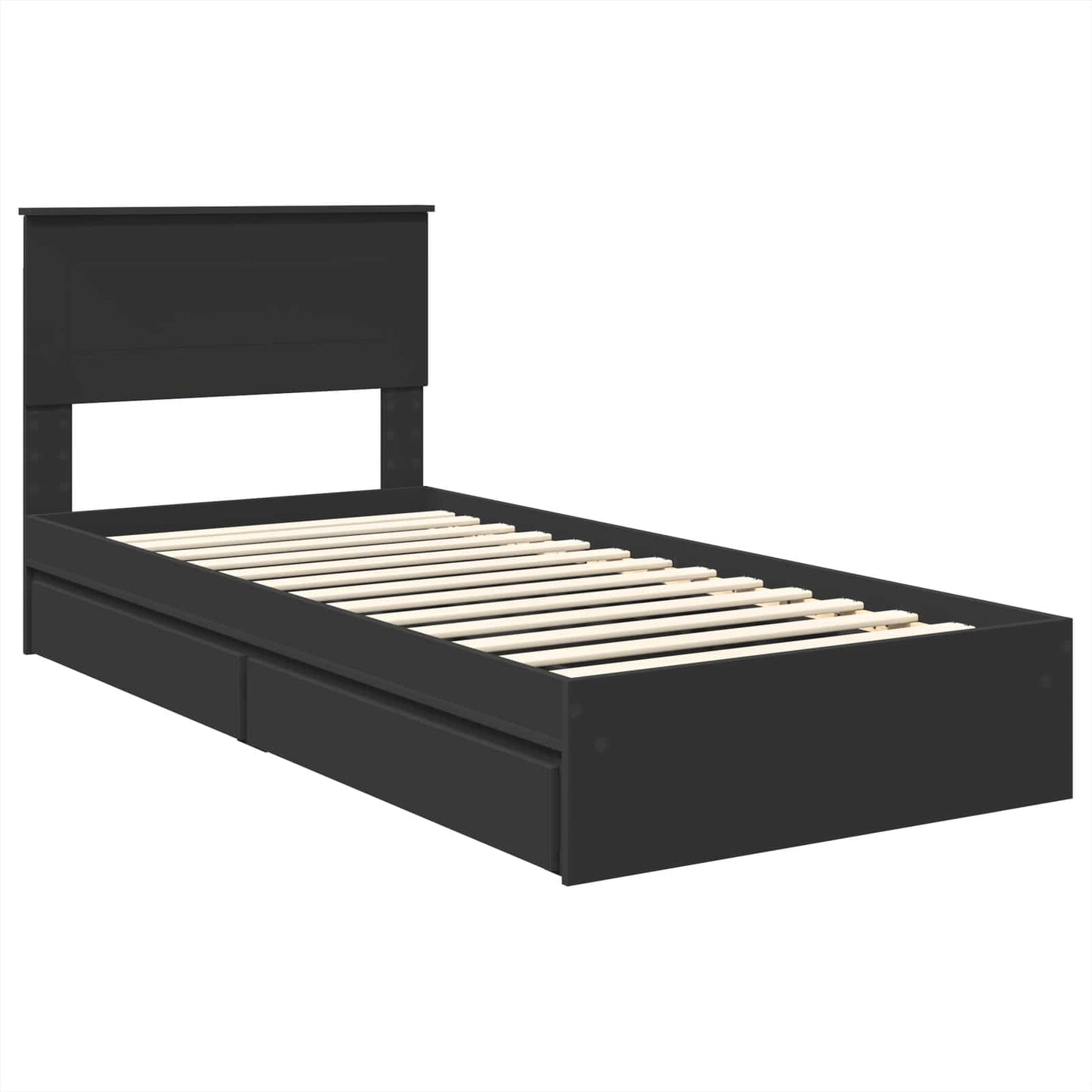 Opslag bed met hoofdeinde Zwart 75 x 190 cm Bewerkt hout