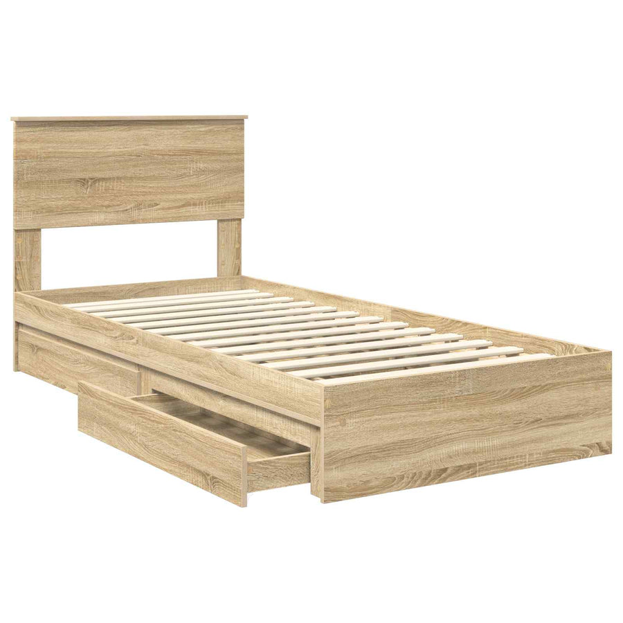 Opslag bed met hoofdeinde Sonoma Eiken 75 x 190 cm Bewerkt hout
