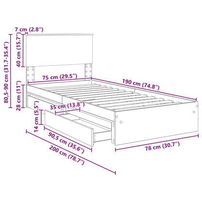 Opslag bed met hoofdeinde Sonoma Eiken 75 x 190 cm Bewerkt hout