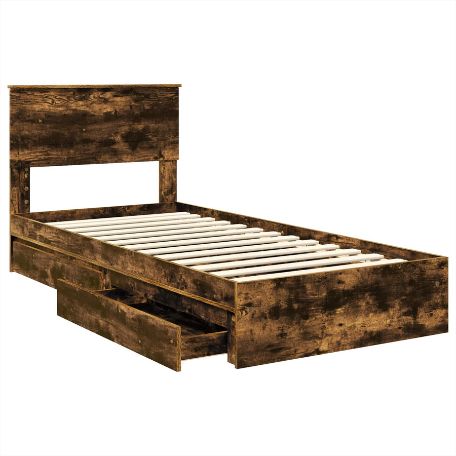 Opslag bed met lade Gerookt eiken 75 x 190 cm Bewerkt hout