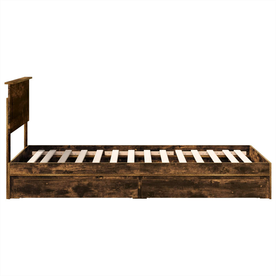 Opslag bed met lade Gerookt eiken 75 x 190 cm Bewerkt hout