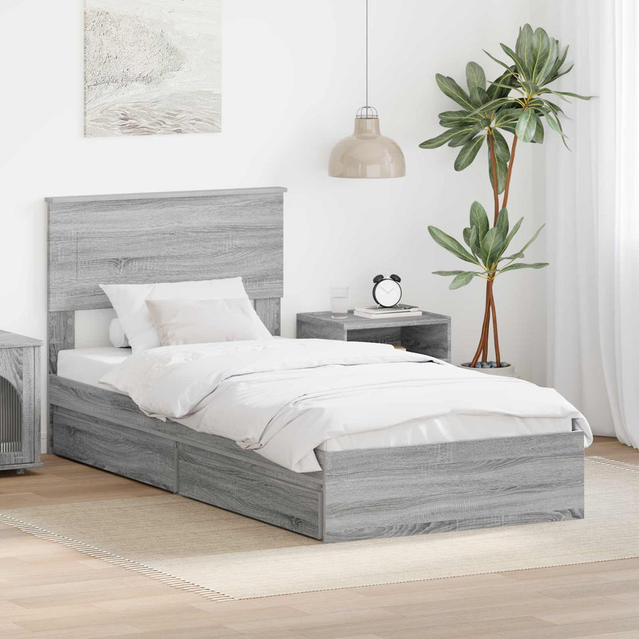 Opslag bed met hoofdeinde Grijs Sonoma 75 x 190 cm Bewerkt hout