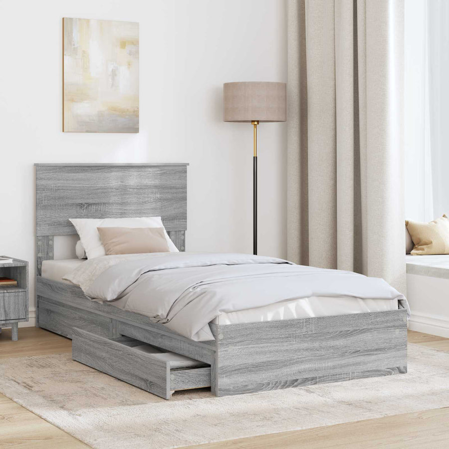 Opslag bed met hoofdeinde Grijs Sonoma 75 x 190 cm Bewerkt hout