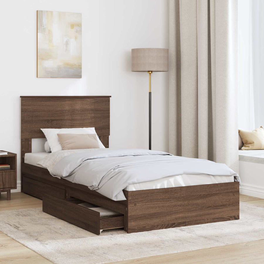 Opslag bed met hoofdeinde Bruin Eiken 75 x 190 cm Bewerkt hout