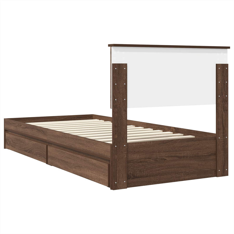 Opslag bed met hoofdeinde Bruin Eiken 75 x 190 cm Bewerkt hout