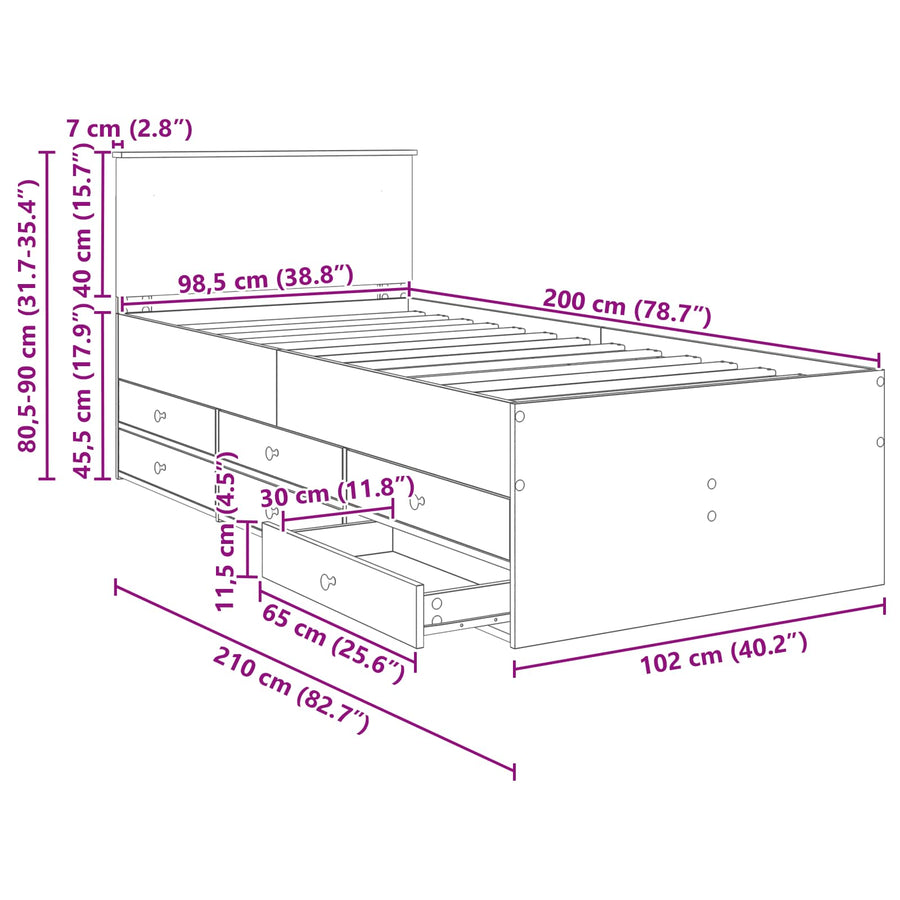 Slaapbank Gerookt Eiken en Zwart 100 x 200 cm Bewerkt hout