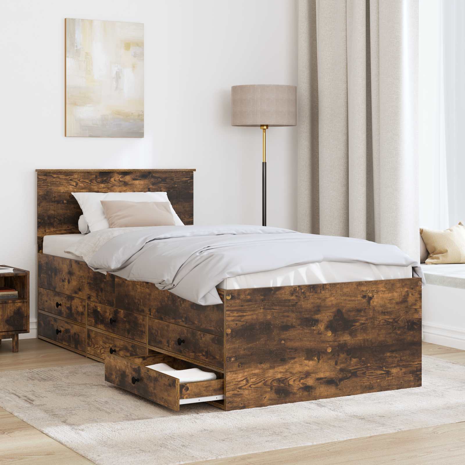 Slaapbank Gerookt Eiken en Zwart 90 x 190 cm Bewerkt hout