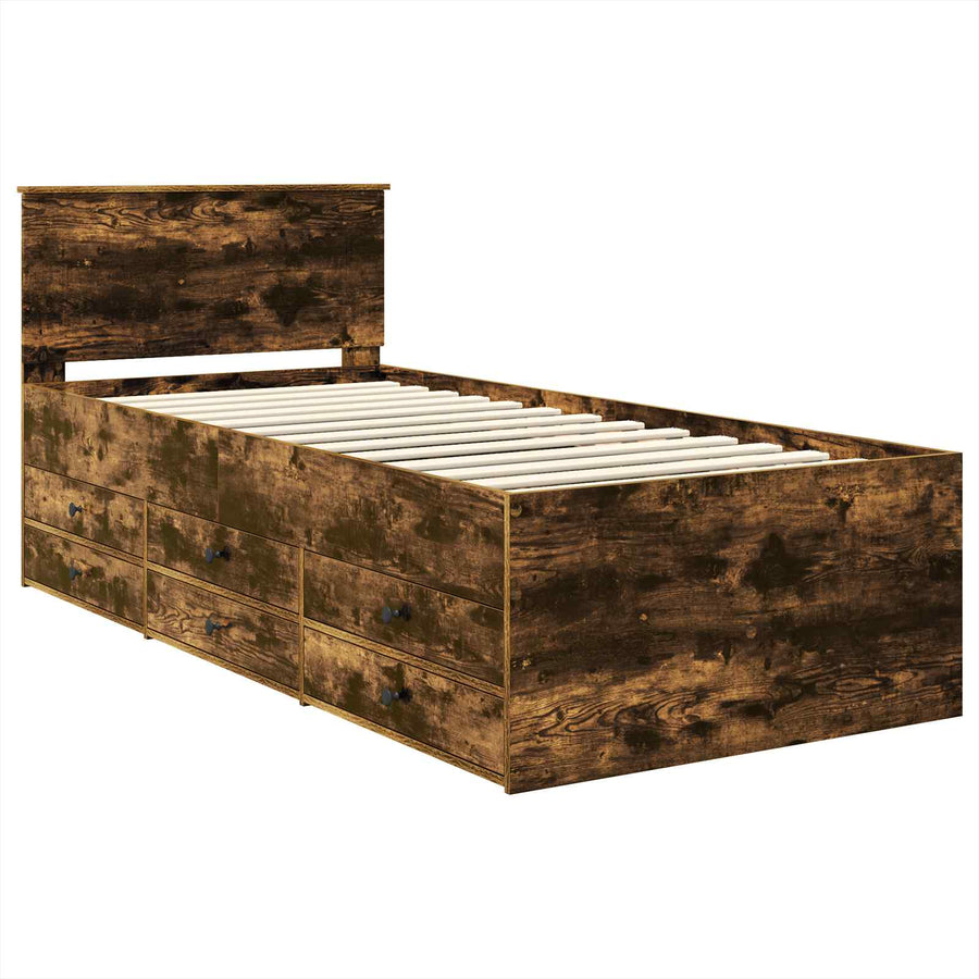 Slaapbank Gerookt Eiken en Zwart 90 x 200 cm Bewerkt hout