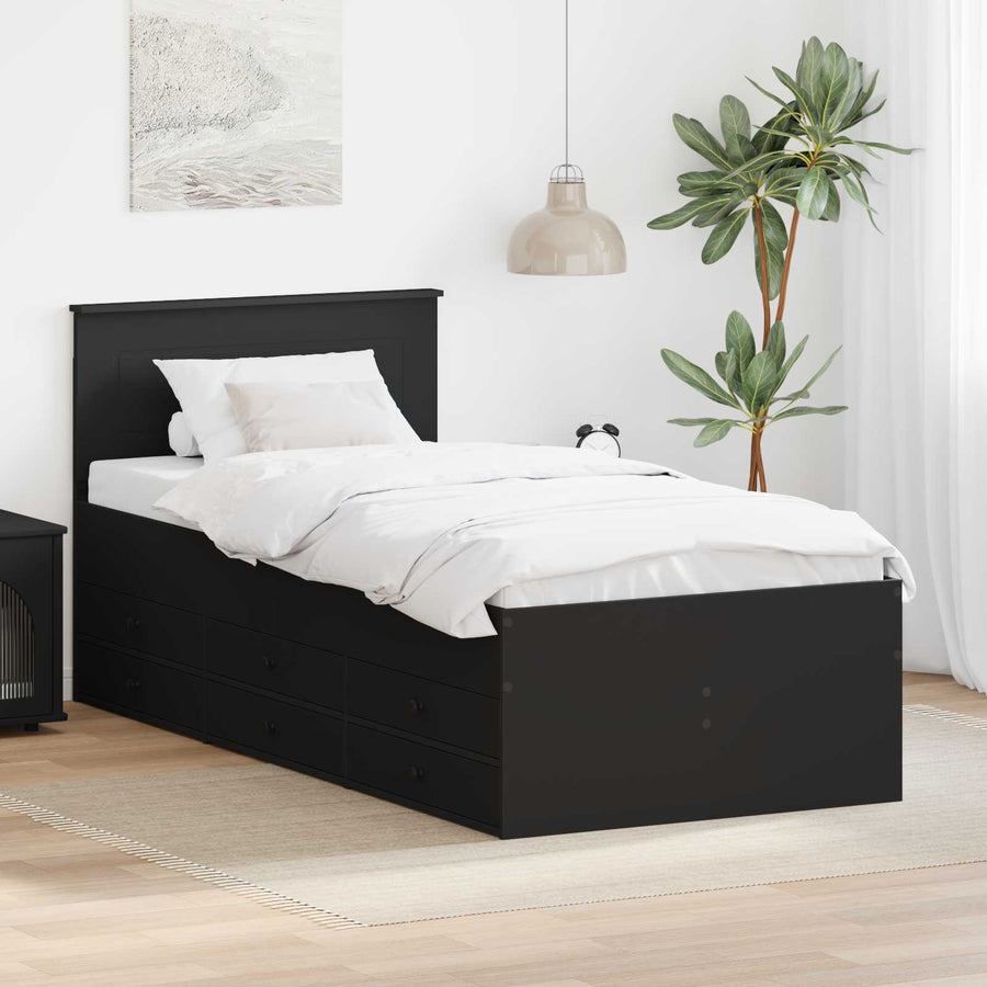 Slaapbank met lade met opslag Zwart 75 x 190 cm Bewerkt hout