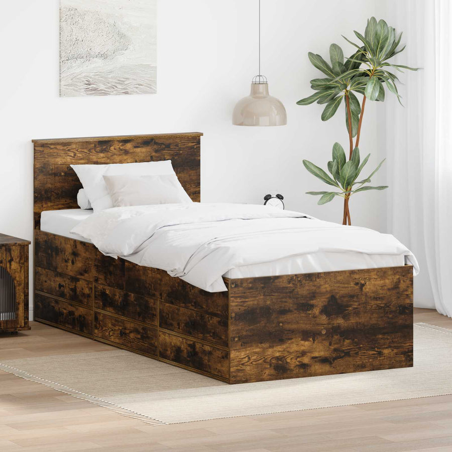 Slaapbank Gerookt Eiken en Zwart 75 x 190 cm Bewerkt hout