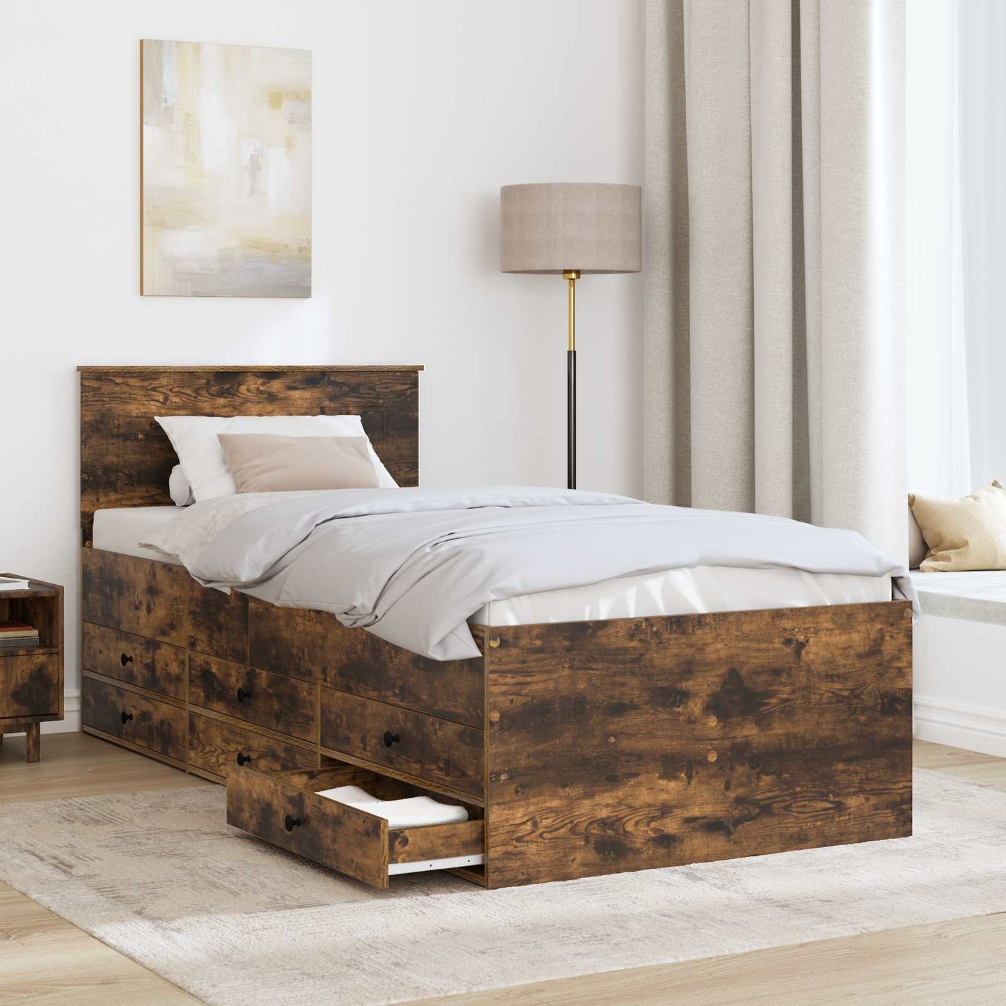 Slaapbank Gerookt Eiken en Zwart 75 x 190 cm Bewerkt hout