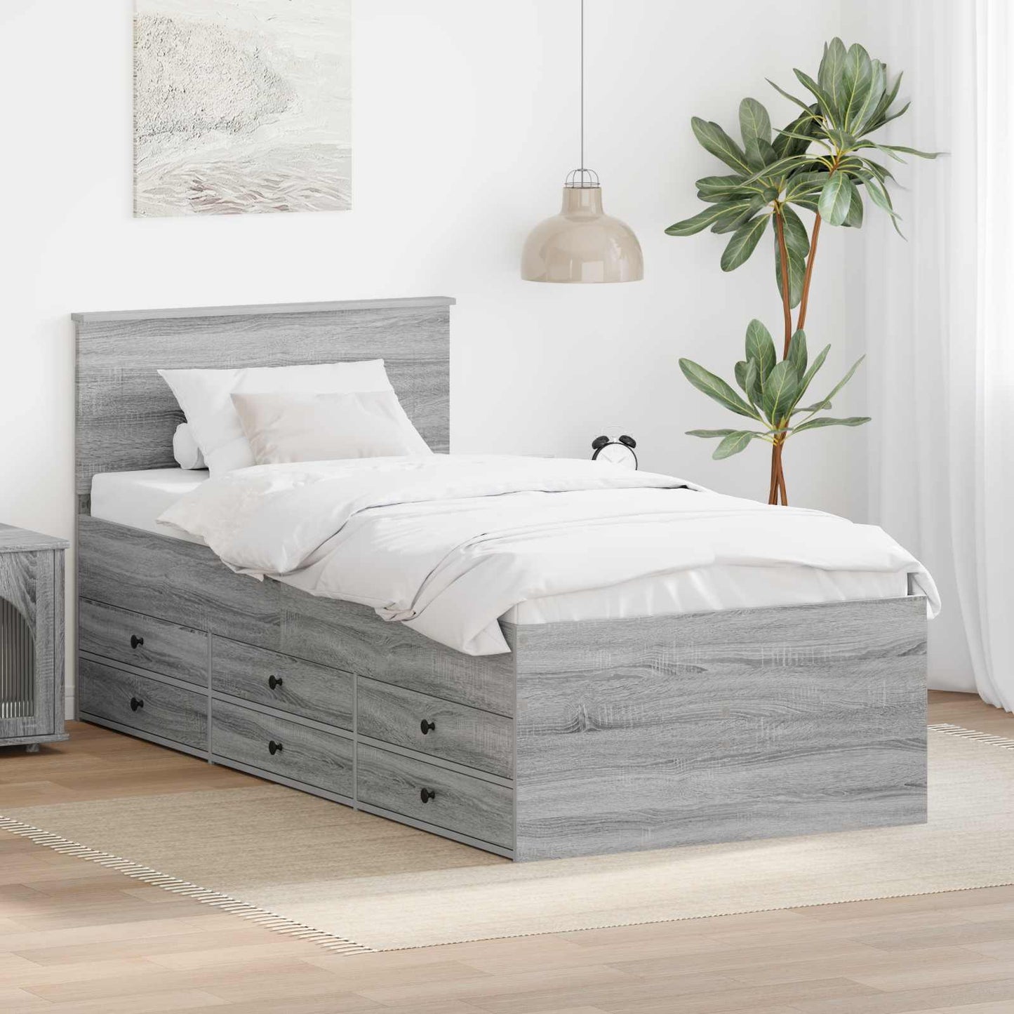 Slaapbank Grijs Sonoma en Zwart 75 x 190 cm Bewerkt hout