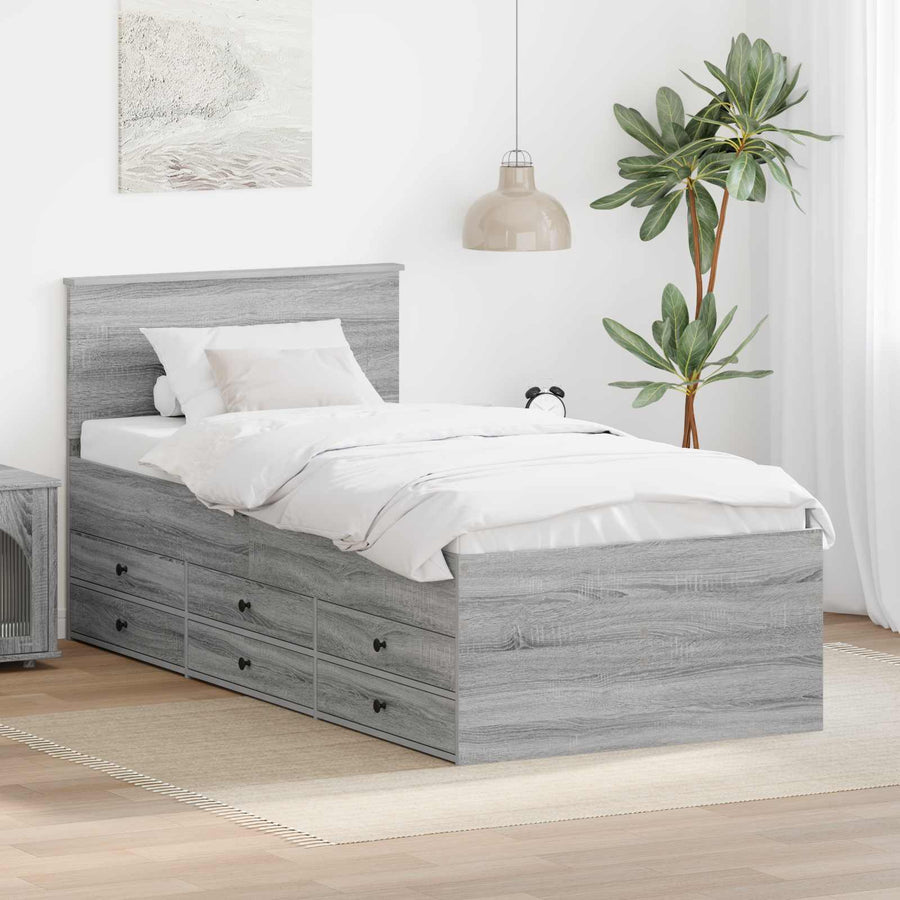 Slaapbank Grijs Sonoma en Zwart 75 x 190 cm Bewerkt hout