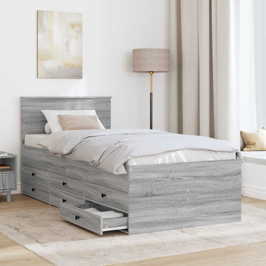 Slaapbank Grijs Sonoma en Zwart 75 x 190 cm Bewerkt hout
