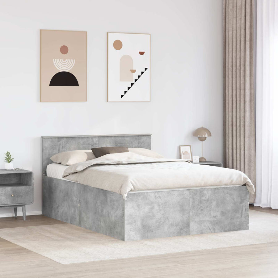 Bedframe met hoofdeinde Beton Grijs 150 x 200 cm Bewerkt hout