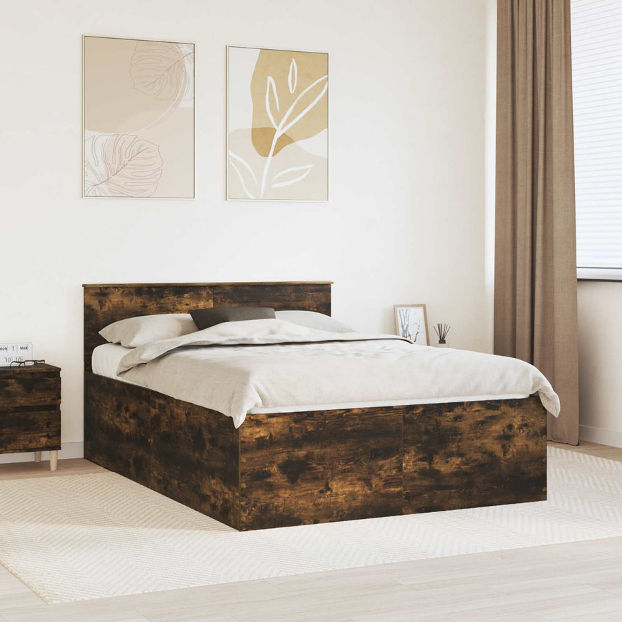 Bedframe met hoofdeinde Gerookt eiken 150 x 200 cm Bewerkt hout