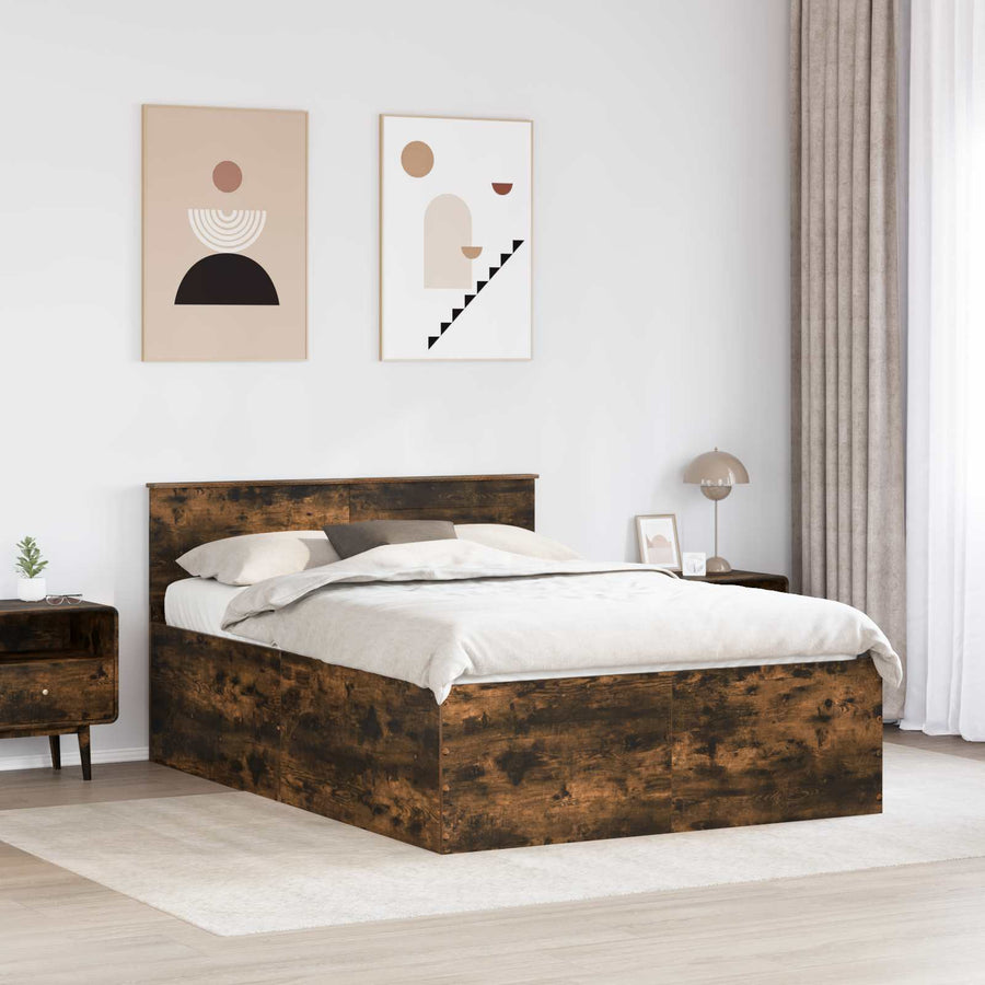Bedframe met hoofdeinde Gerookt eiken 150 x 200 cm Bewerkt hout