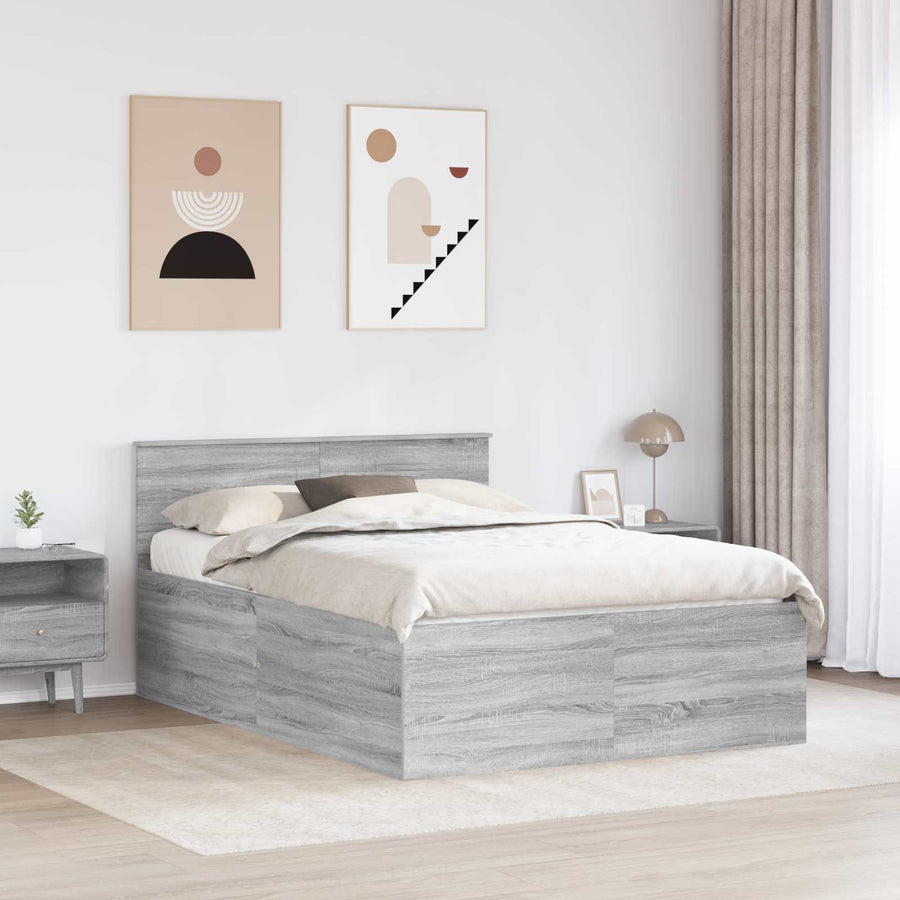 Bedframe met hoofdeinde Grijs Sonoma 150 x 200 cm Bewerkt hout